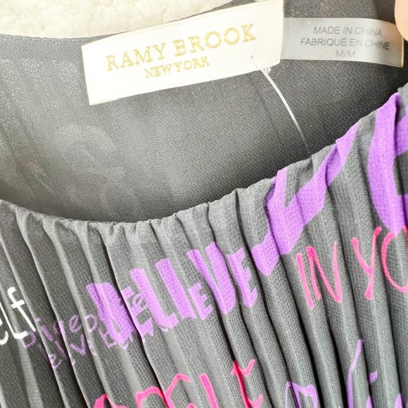 RAMY BROOK Printed Melanie Pleated Mini Dress In Believe Print Size M NEW - Picture 7 of 11